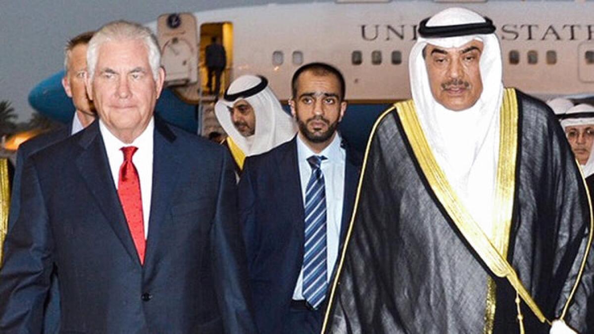 Secretary of State Rex Tillerson, left, and Qatari Foreign Minister Sheikh Mohammed bin Abdulrahman al Thani.