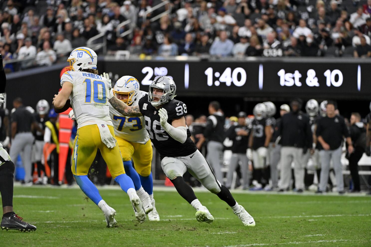 Las Vegas Raiders safety Duron Harmon (30) celebrates a missed field goal  by the Los Angeles Chargers during the second half of an NFL football game,  Sunday, Dec. 4, 2022, in Las