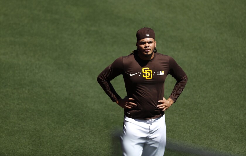 Padres pitcher Dinelson Lamet works out at Petco Park last week.