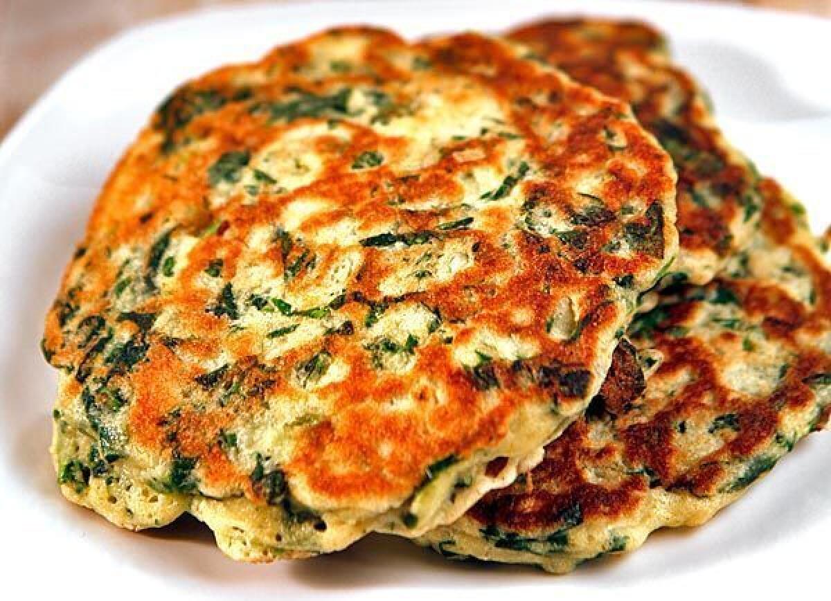 Green pancakes with lime butter.
