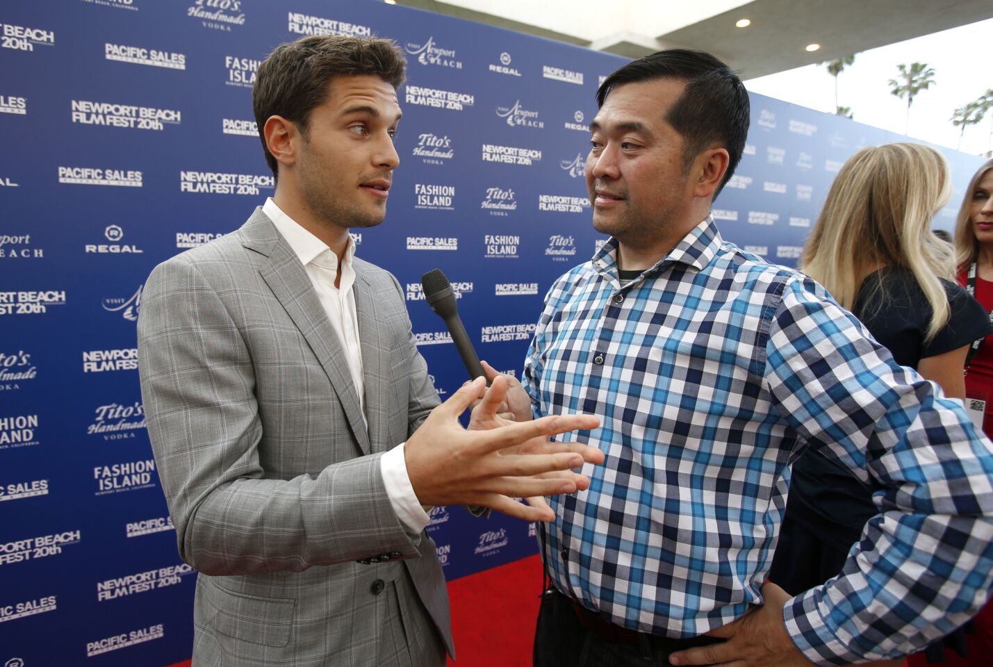 Actor Ronen Rubinstein, who's in the movie “Bushwhack Beats,” gives an interview on the red carpet at the opening night of the 2019 Newport Beach Film Festival on Thursday.