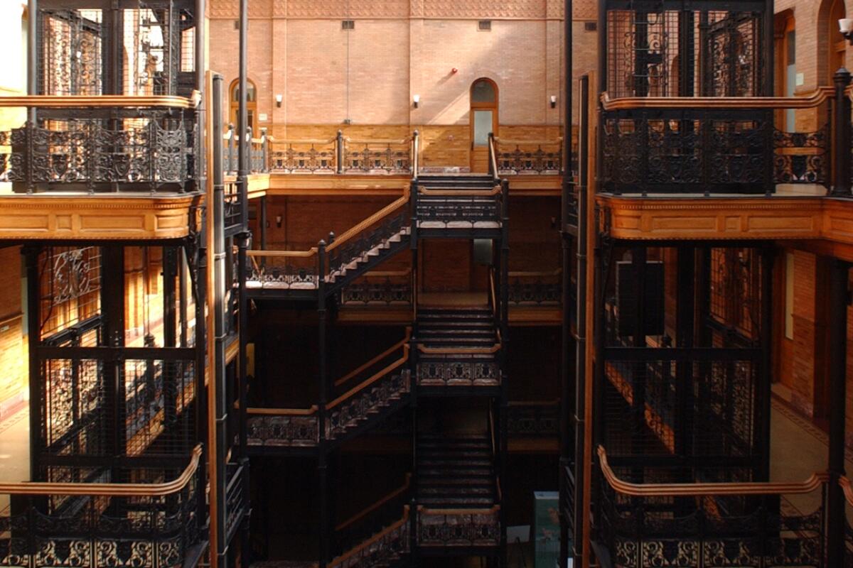 The intricate interior of the Bradbury Building