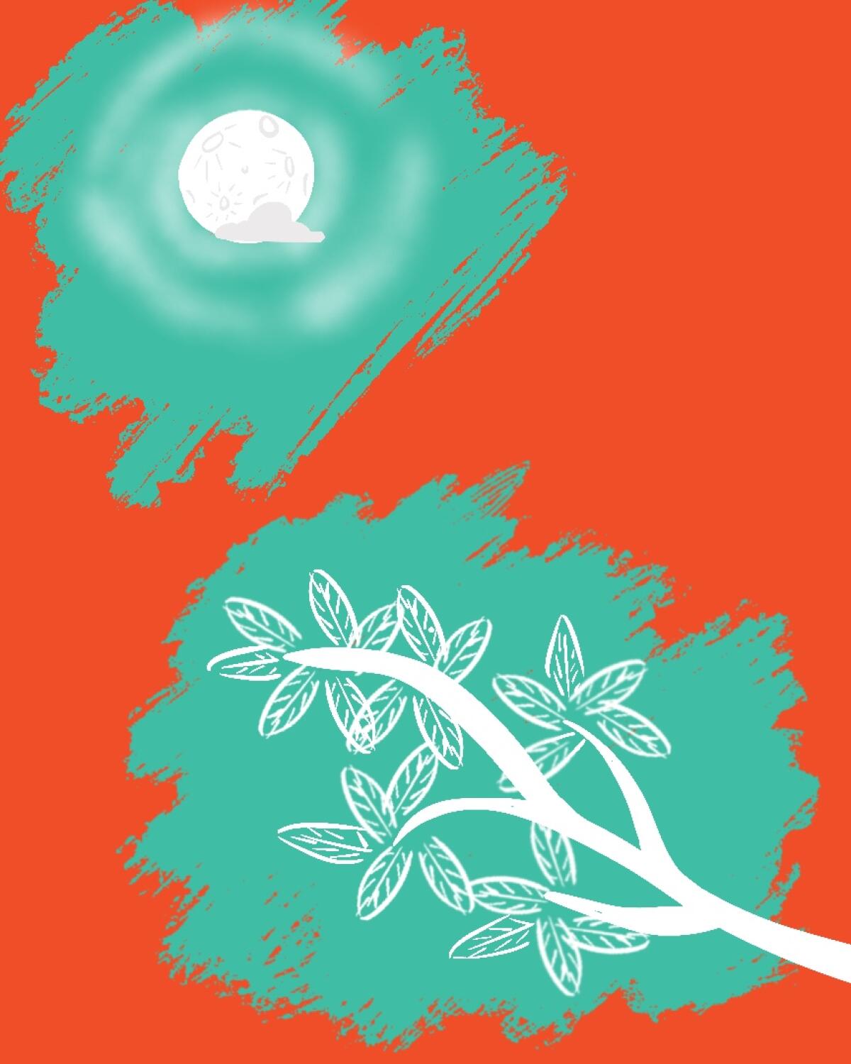 Illustration of the moon and a tree.