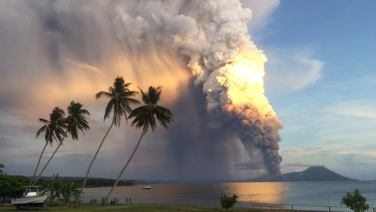 Mount Tavurvur spewing rocks and ash into the air on Friday in Papua New Guinea.