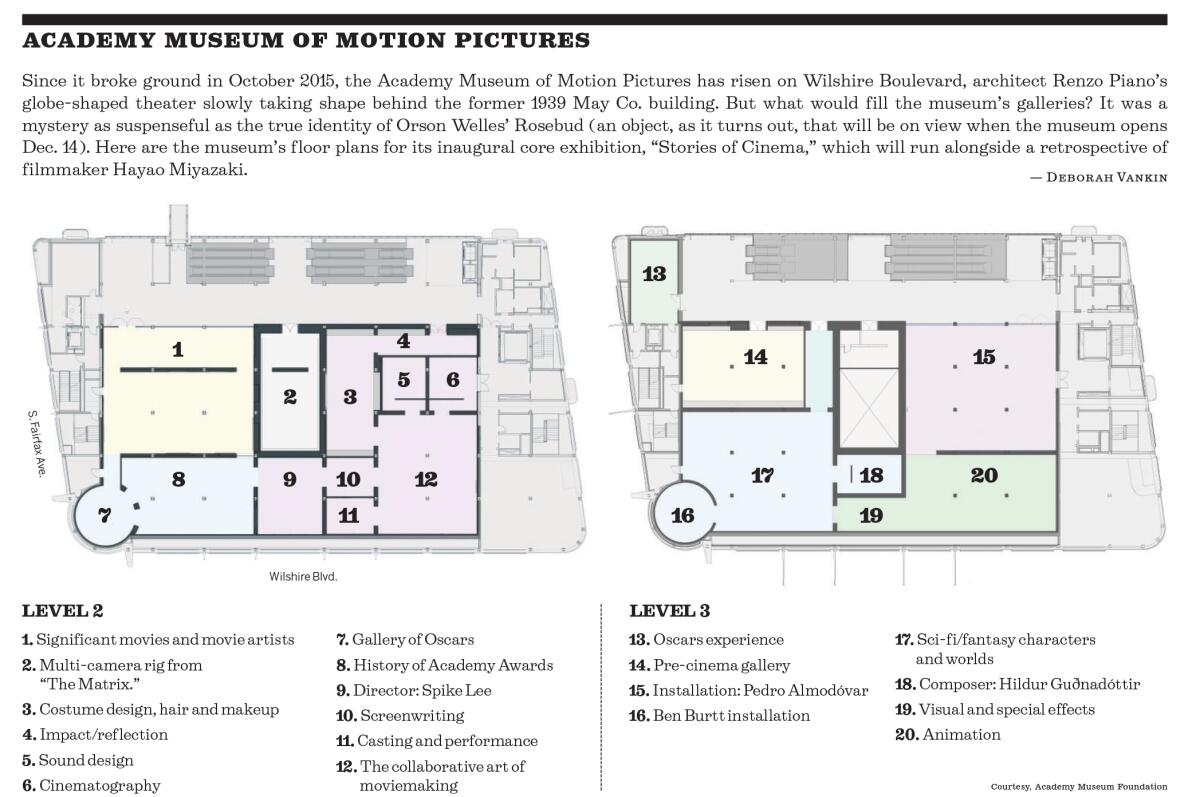 Floor plans for the Academy Museum of Motion Pictures' core exhibition, "Stories of Cinema."