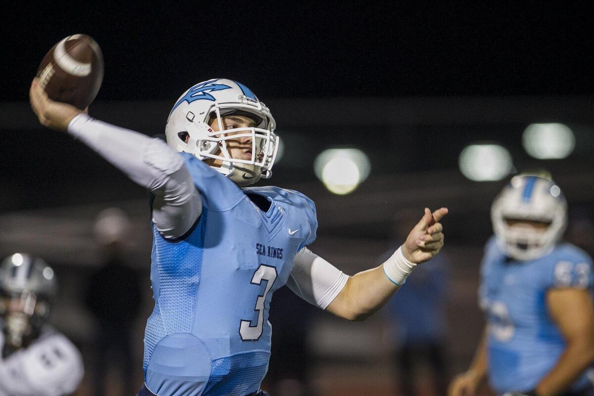 Chase Garbers (3), who will be a senior quarterback at Corona del Mar High in the fall, has verbally committed to play college football at Cal, he said Tuesday.