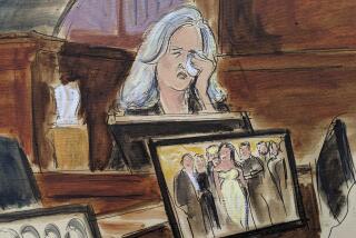In this courtroom sketch, Natasha Stoynoff weeps on while testifying that Donald Trump pushed himself on to her and made a sexual advance at Mar-a-Lago during her assignment interviewing him and his wife Melania on their one year anniversary, during writer E. Jean Carroll's lawsuit against former President Trump, Wednesday, May 3, 2023, in Manhattan federal court in New York. A photograph of the magazine crew, including Stoynoff, with Donald Trump and Melania is displayed on a computer monitor. Trump has denied that he ever tried to kiss Stoynoff. (Elizabeth Williams via AP)