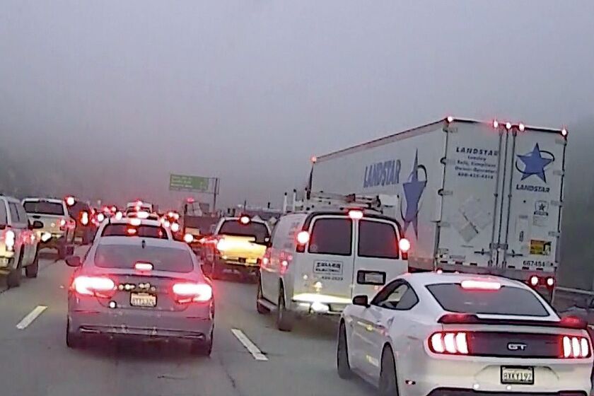 Monday morning traffic is at a standstill on the 405 Freeway in the Sepulveda Pass