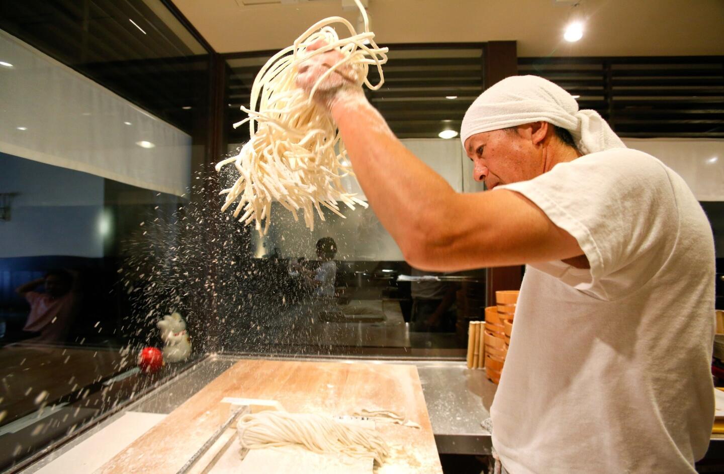 Customers can watch udon noodles being made as they dine at Marugame Monzo.
