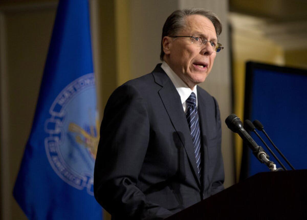 Wayne LaPierre, executive vice president of the National Rifle Assn., is scheduled to testify before the Senate Judiciary Committee on Wednesday. Above, he speaks at a news conference a week after Sandy Hook massacre last month.