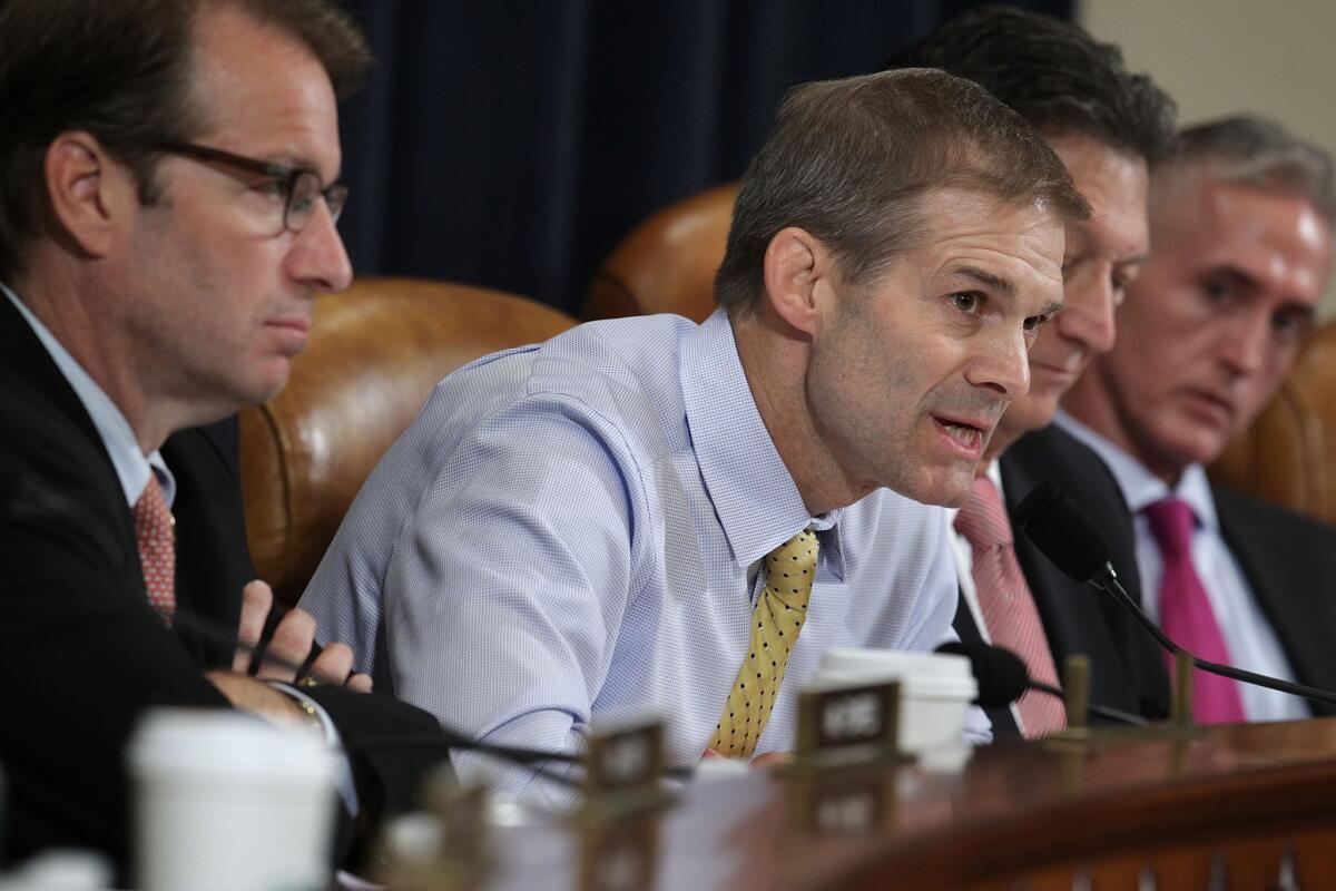 Rep. Jim Jordan (R-Ohio) speaks during a House committee hearing in Washington on Oct. 22.