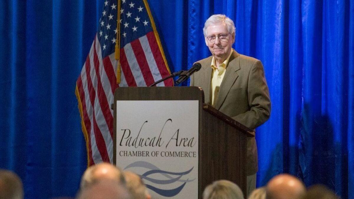 Senate Majority Leader Mitch McConnell speaks at an event in Paducah, Ky., on May 28.