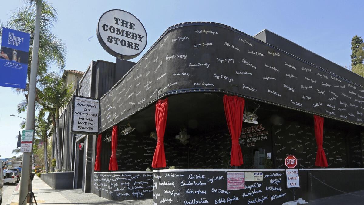 The Comedy Store in West Hollywood has posted a message on its marquee giving tribute to the club's longtime owner Mitzi Shore, who died at 87 on Wednesday.