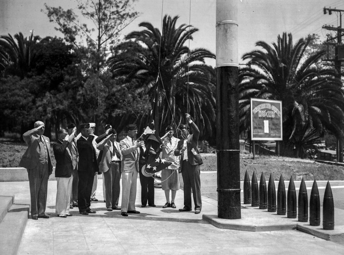 July 4, 1929: Flag raising at American Legion Post dedication in Hollywood.