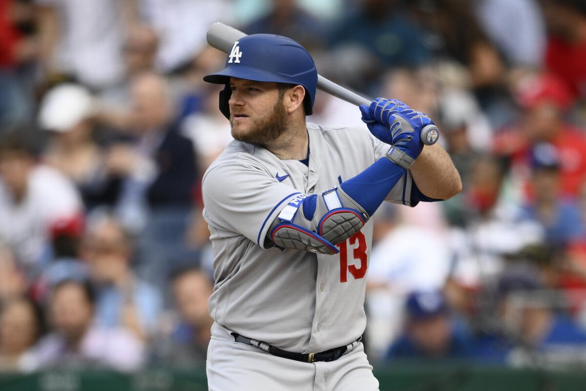 Max Muncy bats for the Dodgers against the Washington Nationals on Wednesday.