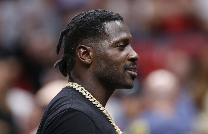 Antonio Brown attends an NBA game between the Miami Heat and the Memphis Grizzlies on Oct. 23 at American Airlines Arena.