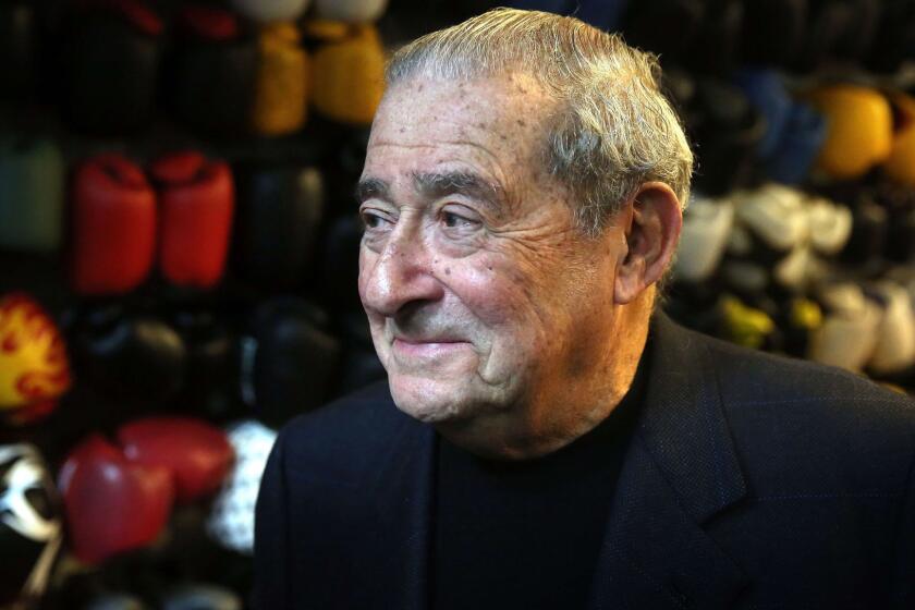 Bob Arum, promoter to Hong Kong boxer Rex Tso, attends a press conference at Def Gym in the Sheung Wan district of Hong Kong on January 27, 2016. Veteran boxing promoter Bob Arum believes Filipino legend Manny Pacquiao may reconsider retirement after his final fight against Timothy Bradley, and declared January 27 he would "love" to see a Mayweather-Pacquiao rematch. Top Rank boxing guru Arum was in Hong Kong to announce a three-fight deal to promote local super flyweight and world title prospect Rex Tso in the southern Chinese city. AFP PHOTO / ISAAC LAWRENCEIsaac Lawrence/AFP/Getty Images ** OUTS - ELSENT, FPG, CM - OUTS * NM, PH, VA if sourced by CT, LA or MoD **