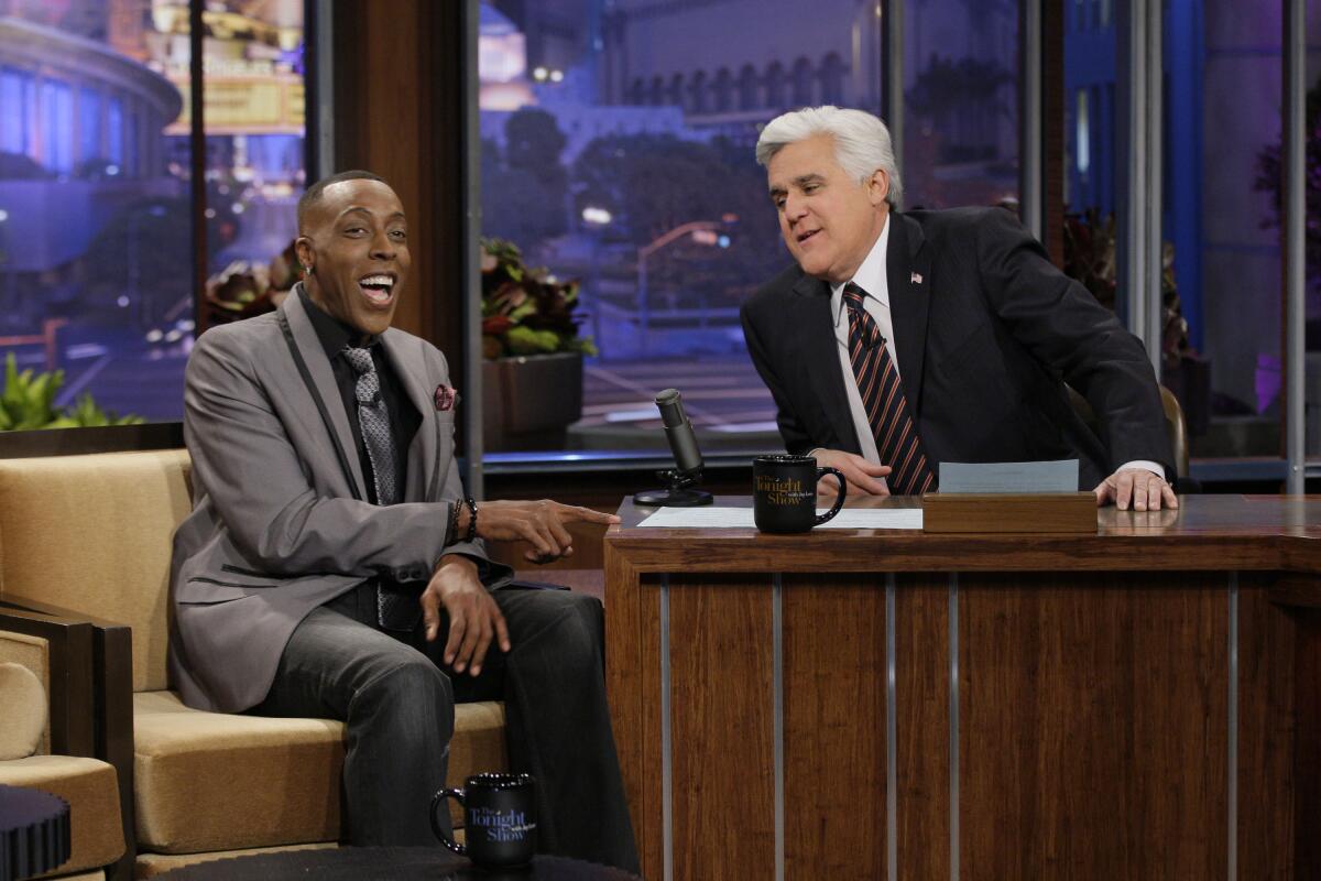 Arsenio Hall during an interview with host Jay Leno on February 21, 2013