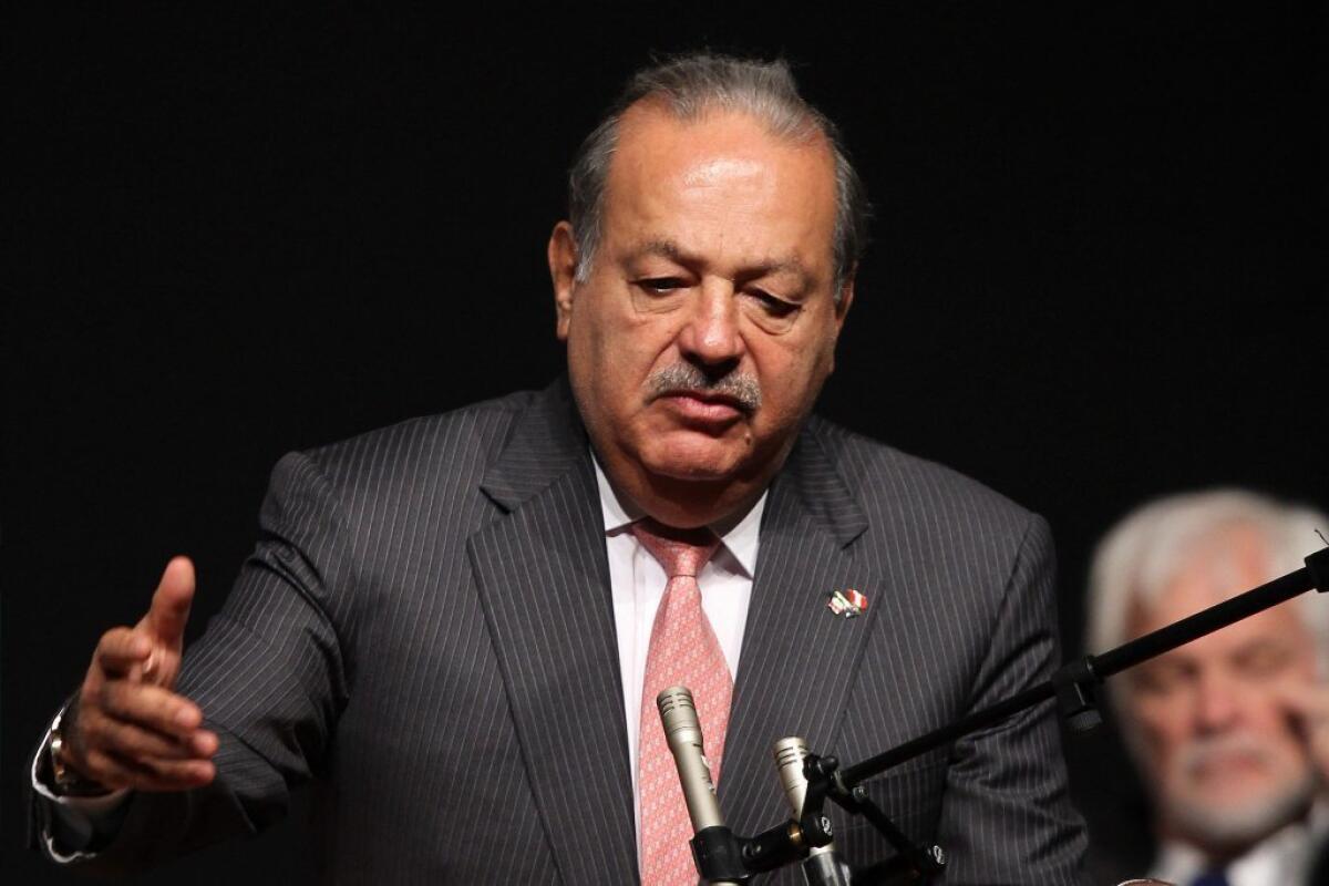 Mexican billionaire Carlos Slim at education conference in Lima, Peru.