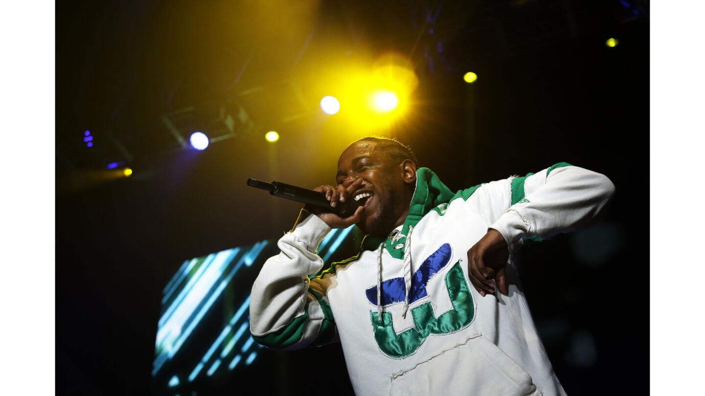 Kendrick Lamar performs as part of the Real Show concert at the Forum on Sunday evening. Other performers included Future, Jeremih, Rae Sremmurd, Rich Homie Quan, Jidenna and Ty Dolla Sign.