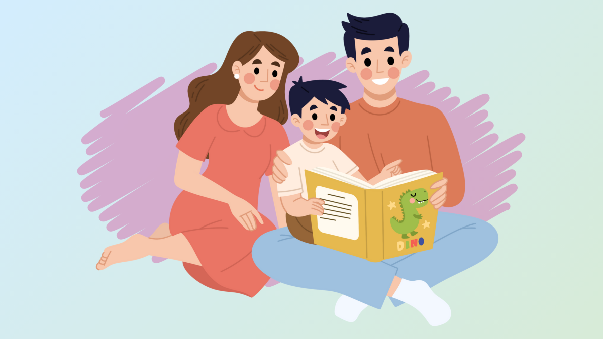 family reading together cartoon