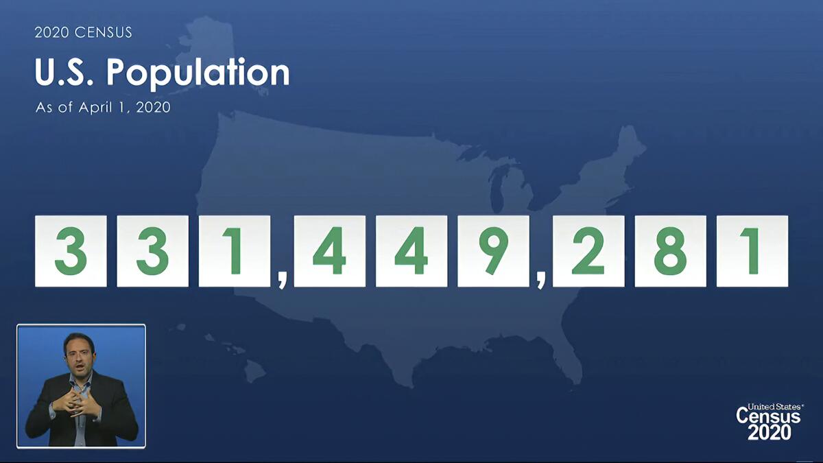 A graphic shows the U.S. population of 331,449,281 as of April 1, 2020.