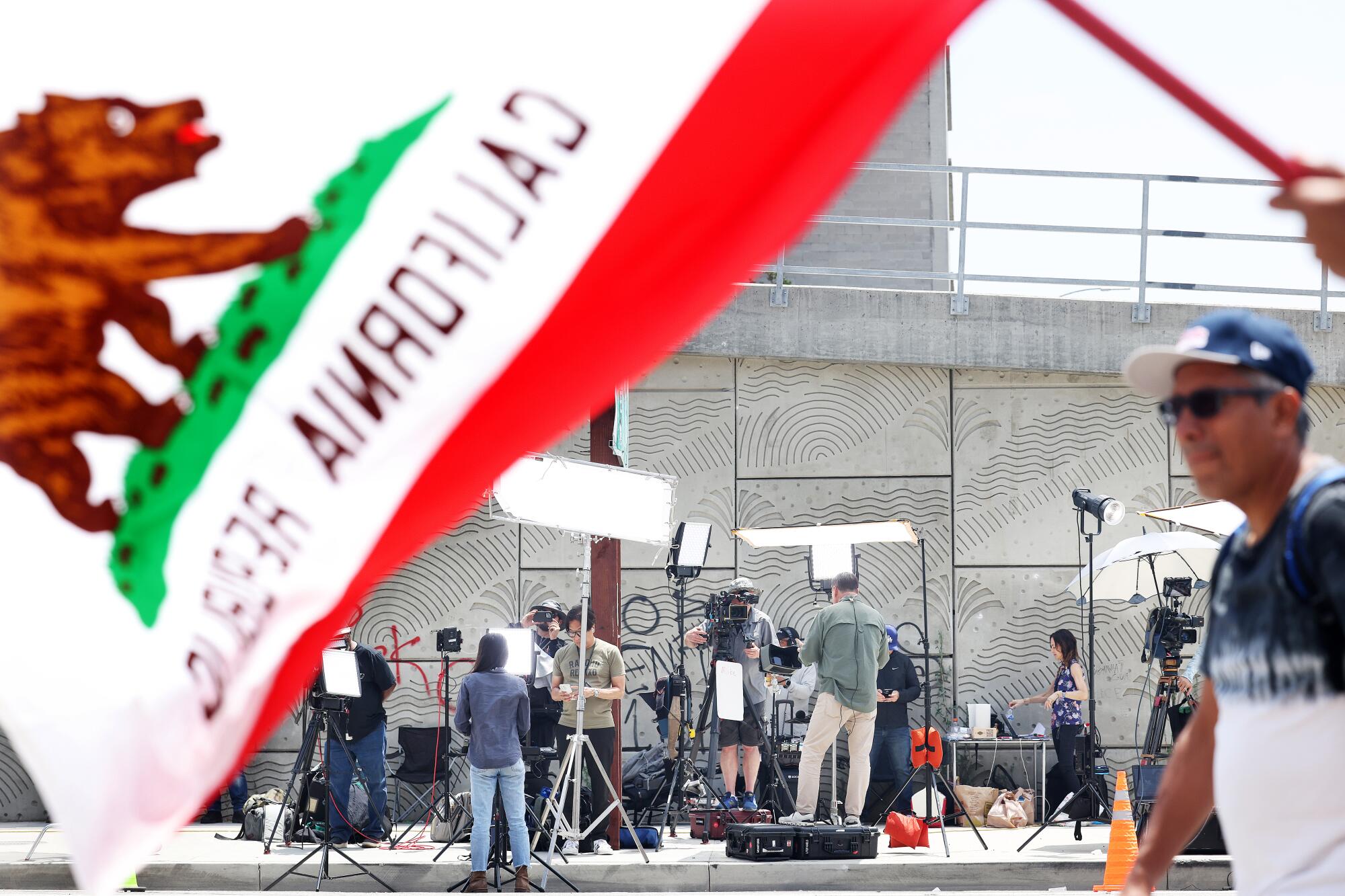 Representatives of the press stage
