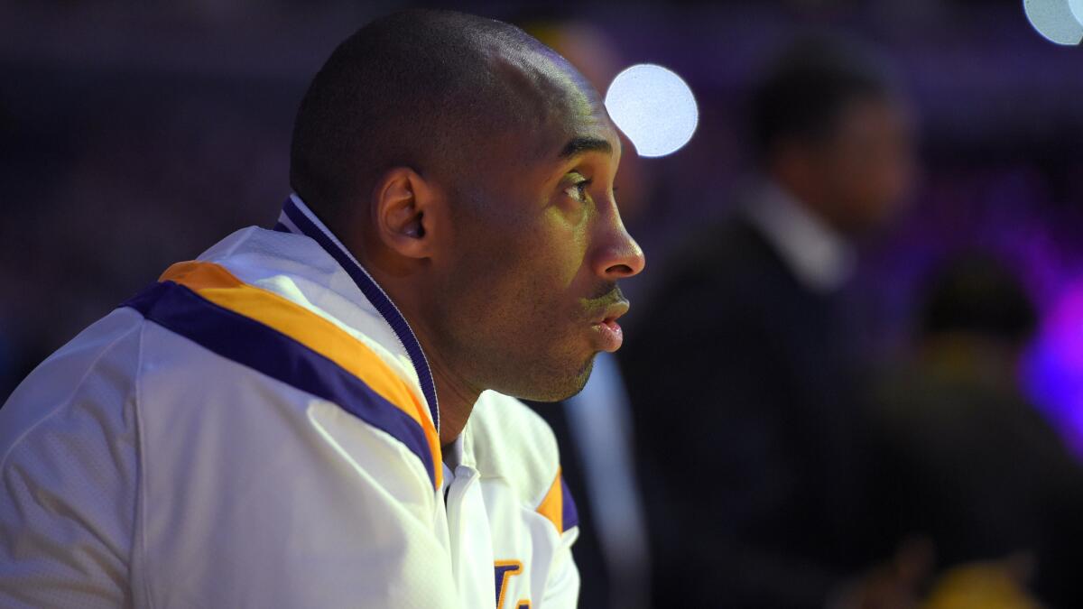 Lakers guard Kobe Bryant waits to be introduced before a game against the Indiana Pacers at Staples Center on Jan. 4.