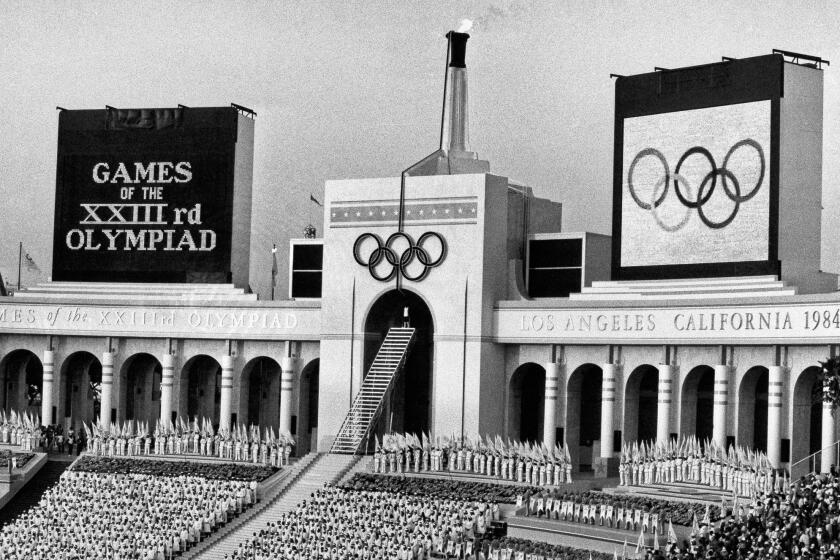 The Coliseum is shown during the 1984 Olympics.