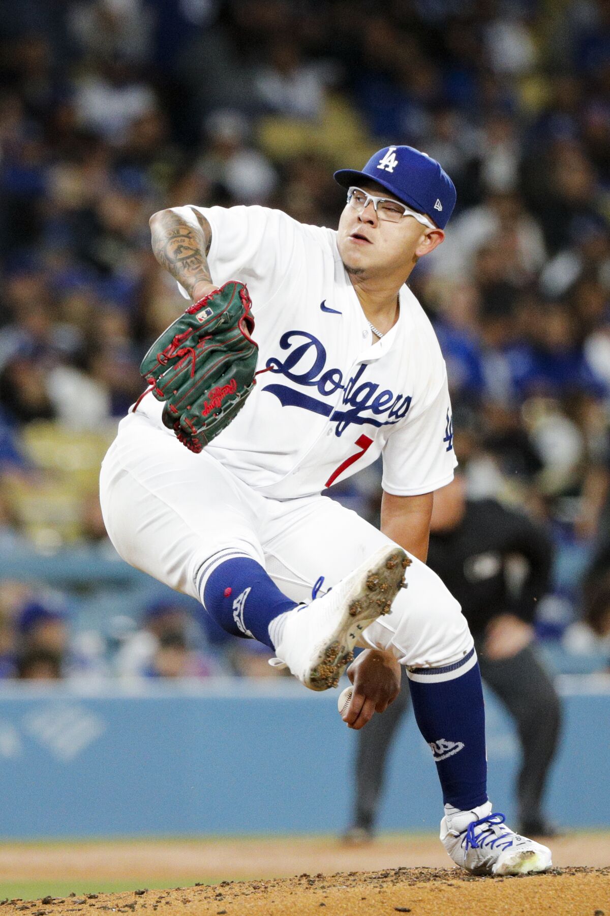 Dodgers starting pitcher Julio Urías delivers during the second inning Thursday against the Diamondbacks.