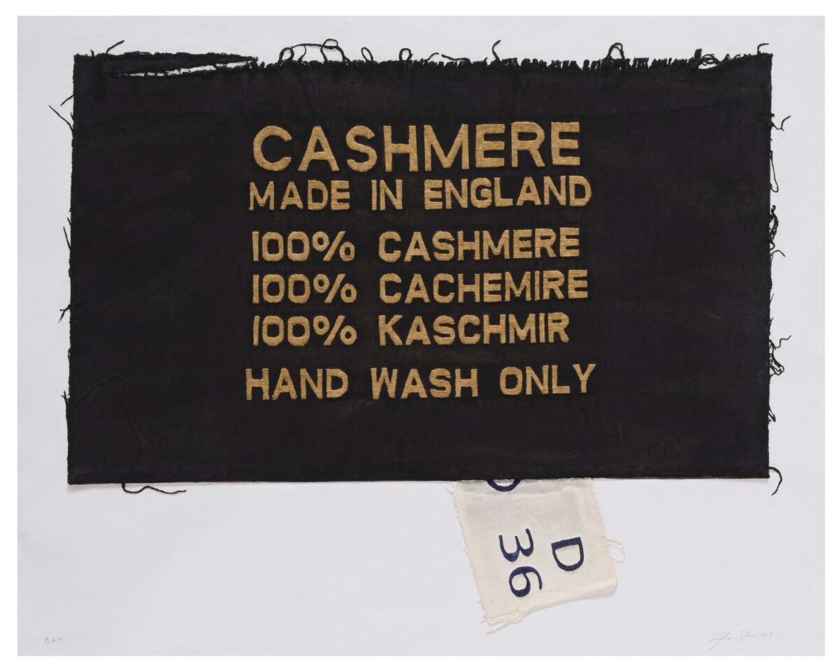 "100% Cashmere, Made in England, Clothing Tag," 2019, by Analia Saban at Mixografía.