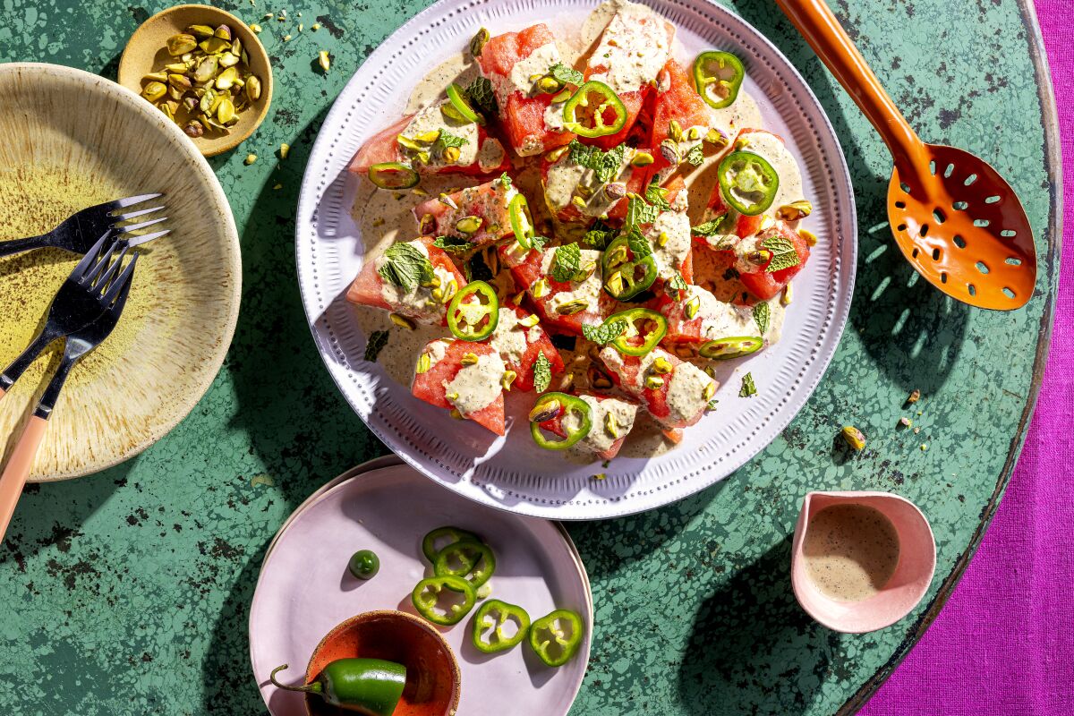 Spicy Watermelon Salad with Tahini