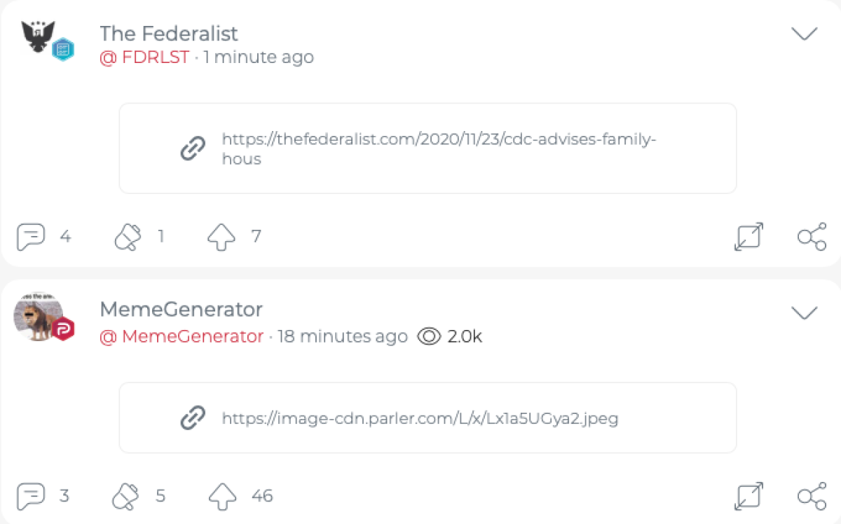 A screengrab shows posts that shows only a URL address and nothing else