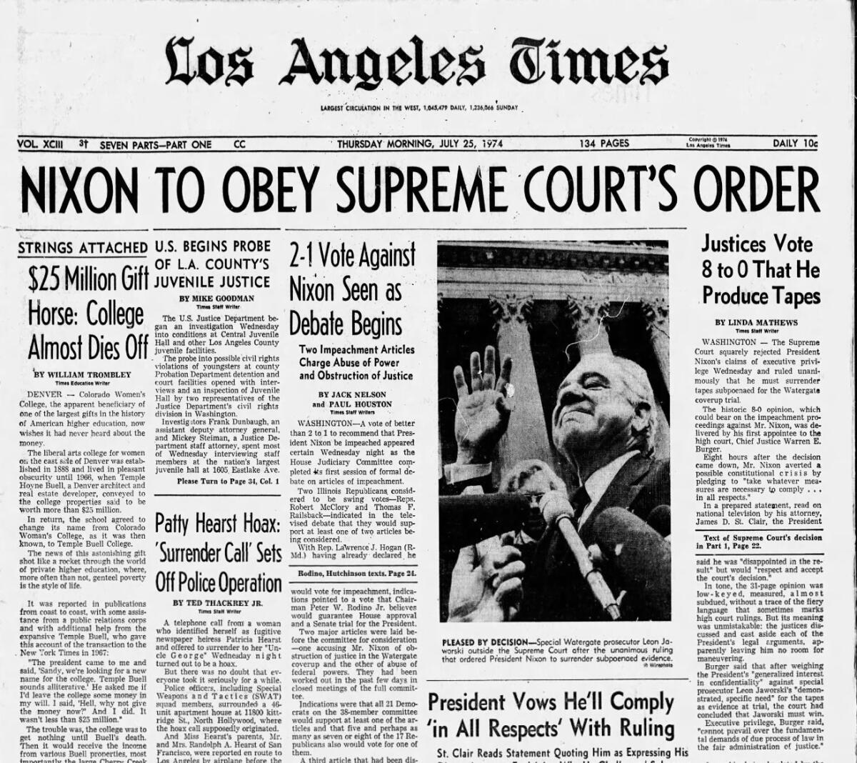 Front page of the July 25, 1974 L.A. Times
