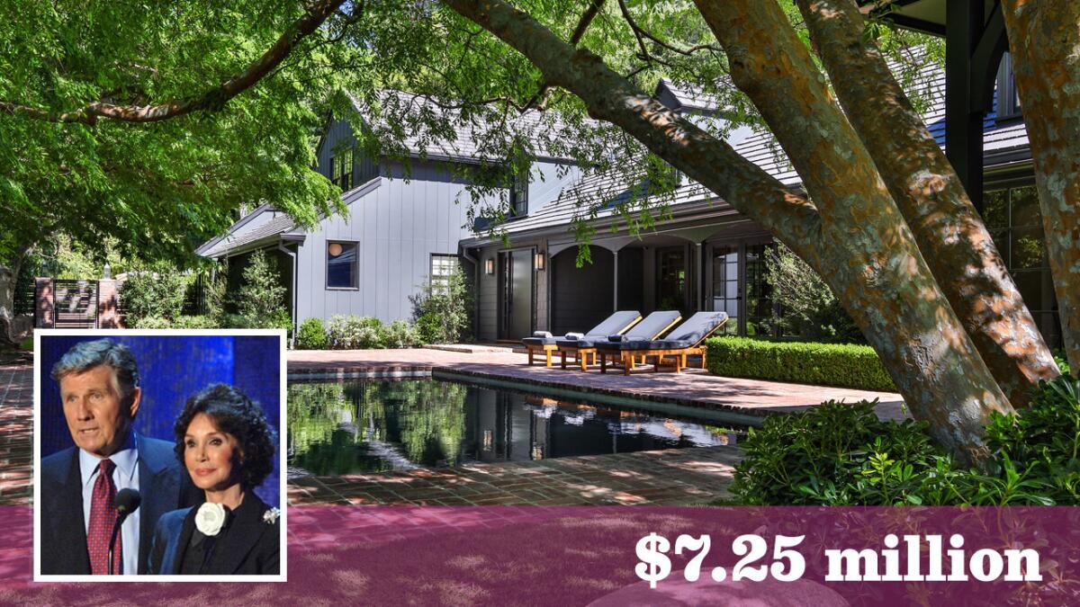 The renovated home on three-quarters of an acre in Beverly Hills was formerly owned by late entertainers Gary Collins and Mary Ann Mobley.