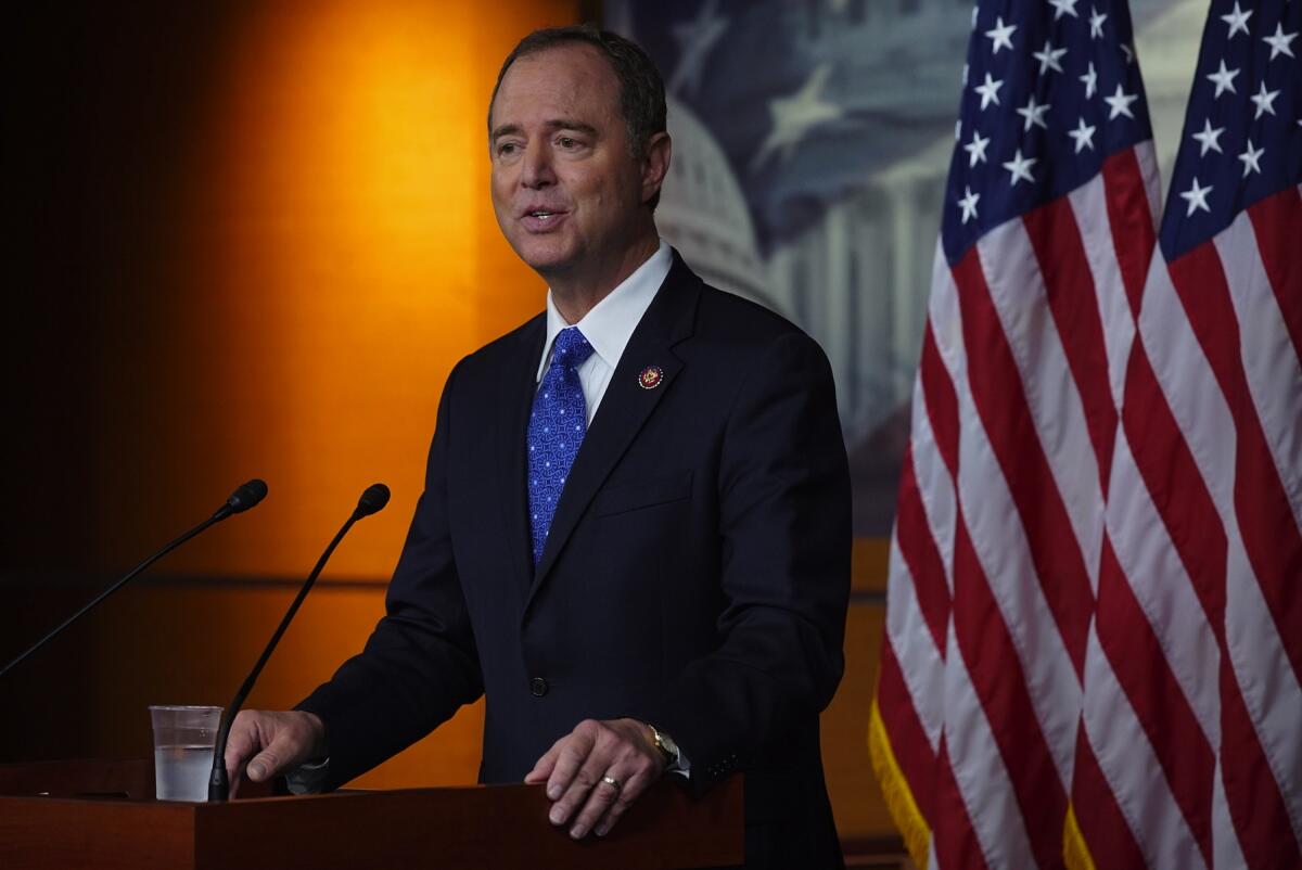 Rep. Adam Schiff at a news conference on Capitol Hill.