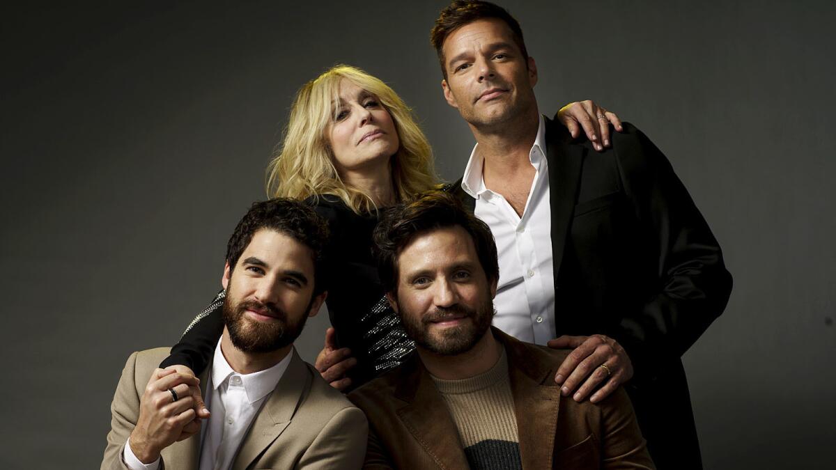 Darren Criss, Judith Light, Edgar Ramirez and Ricky Martin, cast of the FX miniseries: "The Assassination of Gianni Versace," in Los Angeles.