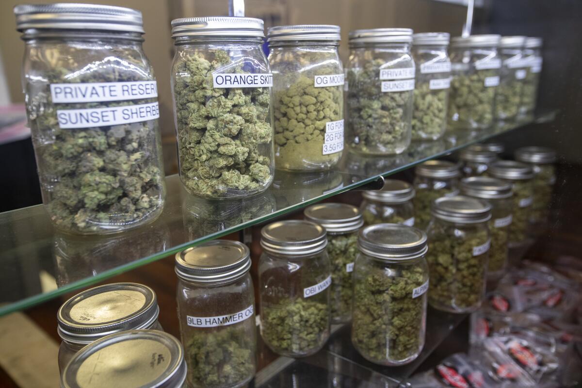 An illegal cannabis dispensary after LAPD officers conducted a security sweep in Wilmington.