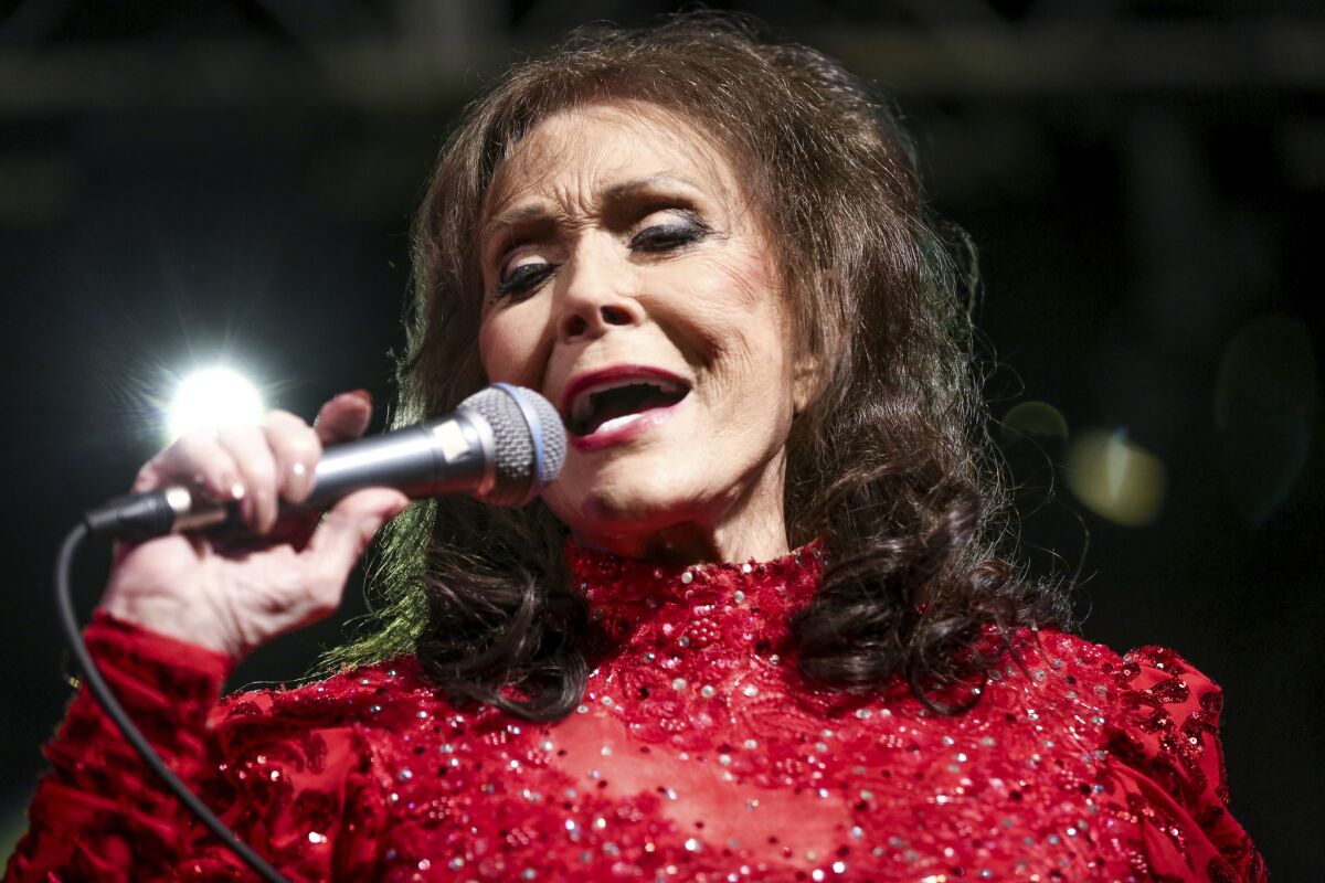 Loretta Lynn, shown in a 2016 performance in Austin, Texas, will be saluted during the Americana Music Assn.'s annual pre-Grammy Awards concert on Feb. 11 at the Troubadour in West Hollywood.