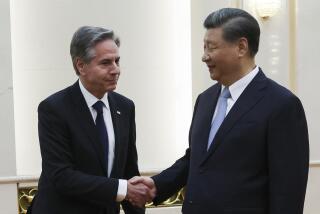 U.S. Secretary of State Antony Blinken shakes hands with Chinese President Xi Jinping in the Great Hall of the People in Beijing, China, Monday, June 19, 2023. (Leah Millis/Pool Photo via AP)