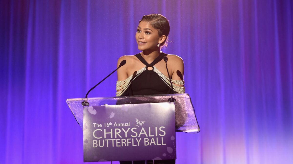 Zendaya speaks at the 16th Chrysalis Butterfly Ball. (Alberto E. Rodriguez / Getty Images for Chrysalis Butterfly Ball)