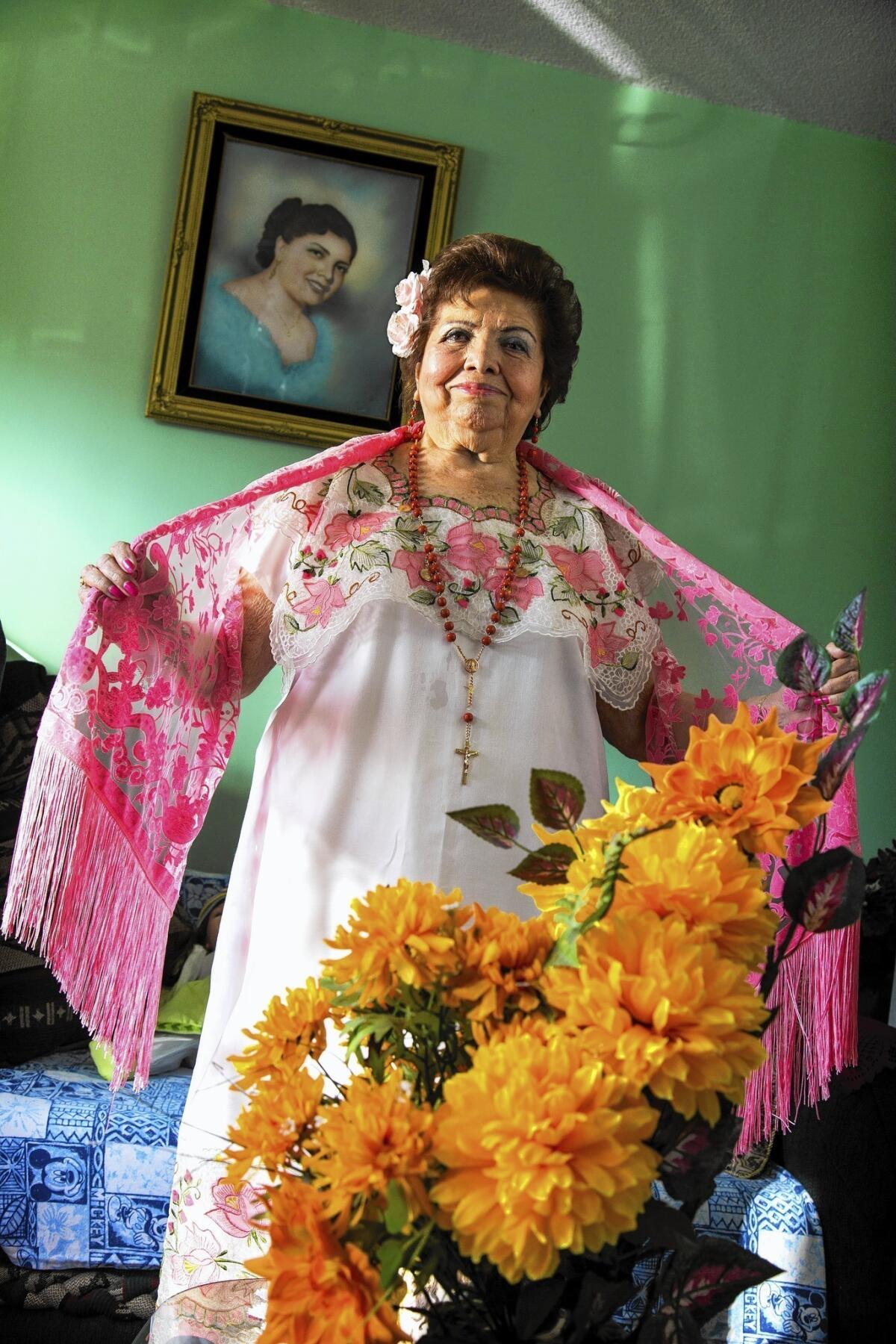 Francis Angulo, 83, spent 12 years performing with an all-female mariachi group formed in 1948. She is featured in an exhibit on female mariachis at the San Gabriel Mission Playhouse.
