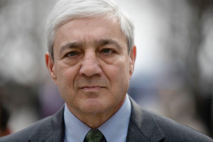 Former Penn State president Graham Spanier walks from the Dauphin County Courthouse in Harrisburg, Pa., Friday, March 24, 2017. Spanier was convicted Friday of hushing up suspected child sex abuse in 2001 by Jerry Sandusky, whose arrest a decade later blew up into a major scandal for the university and led to the firing of beloved football coach Joe Paterno. (AP Photo/Matt Rourke)