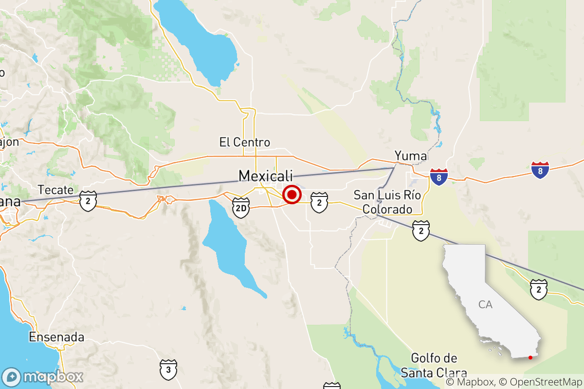 A map shows the epicenter of an earthquake in Mexico about 11 miles from Calexico, Calif.