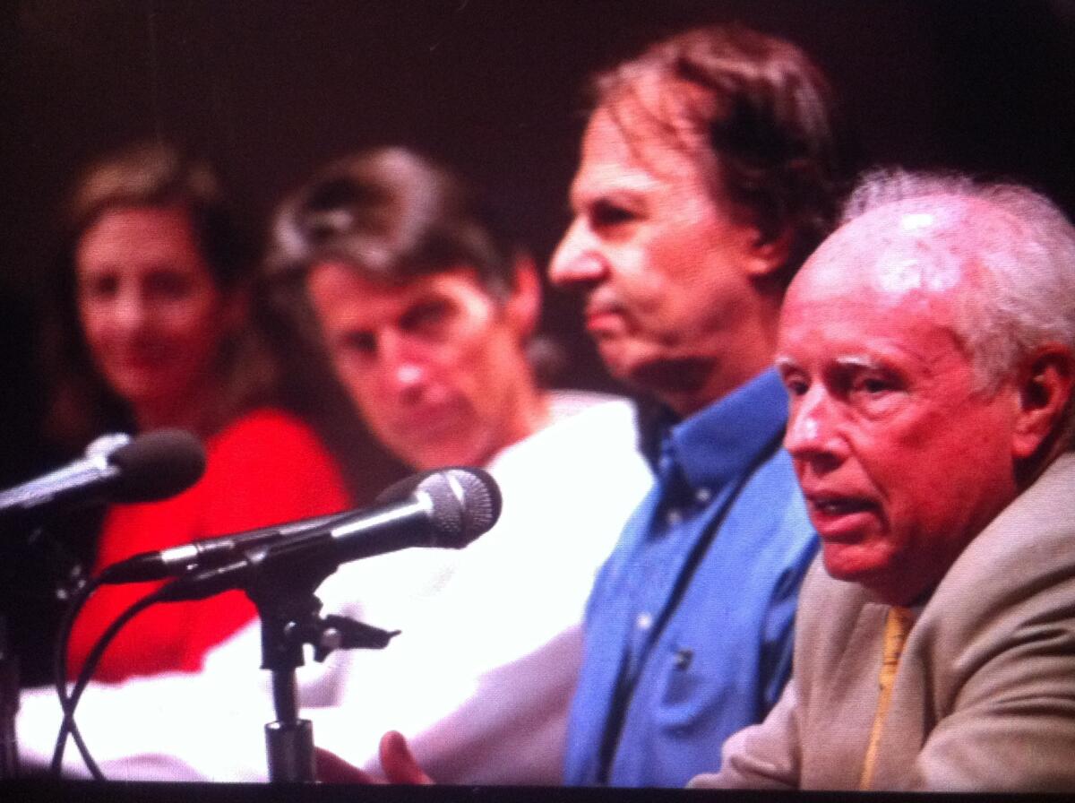 Authors Fergus Bordewich, right, John M. Barry, H.W. Brands and Amy S. Greenberg on the panel "American Arguments" at the Los Angeles Times Festival of Books.