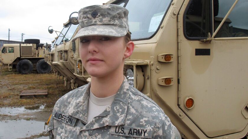 Vermont National Guard Spc. Skylar Anderson, the first woman in the Army to qualify as a combat engineer, in December 2015 at Camp Johnson in Colchester, Vt.