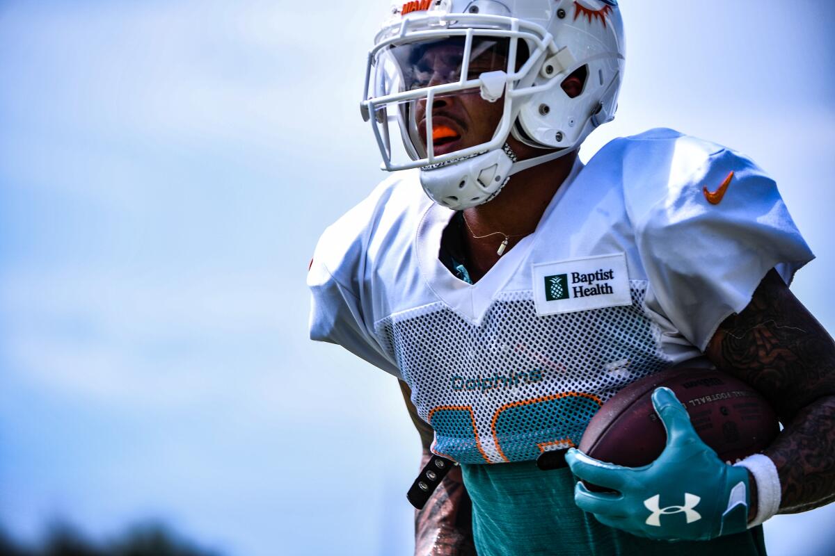 Miami Dolphins receiver Kenny Stills practices at training camp July 30 in Davie, Fla.