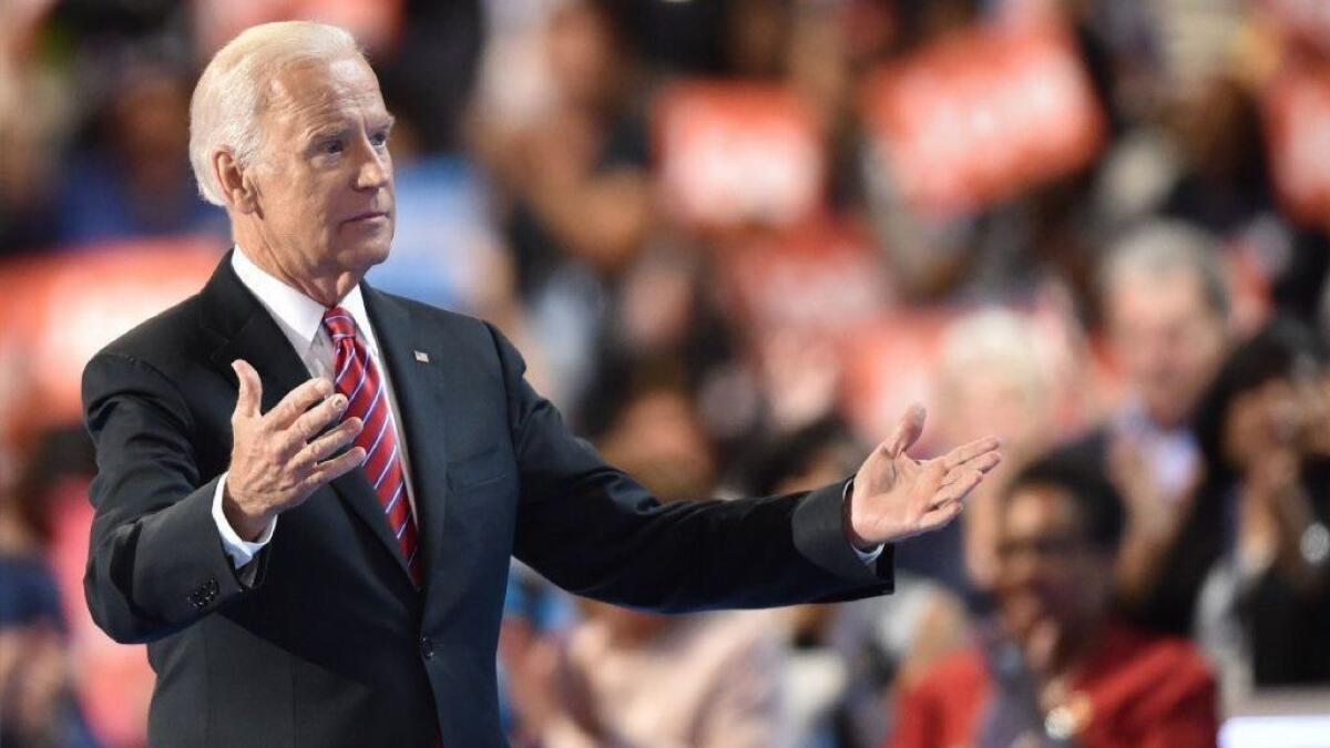 Then-Vice President Joe Biden speaks at the Democratic National Convention in Philadelphia on July 27, 2016.