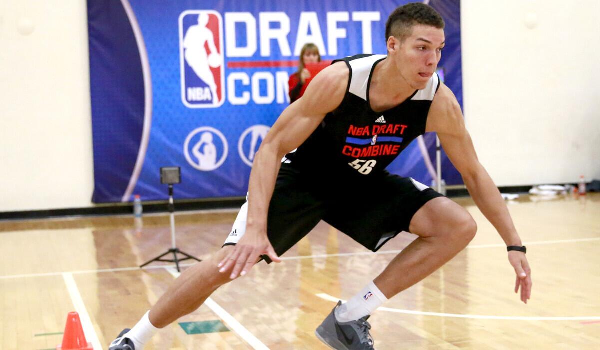 Former Arizona standout Aaron Gordon takes part in the shuttle run at the NBA draft combine in Chicago last month.