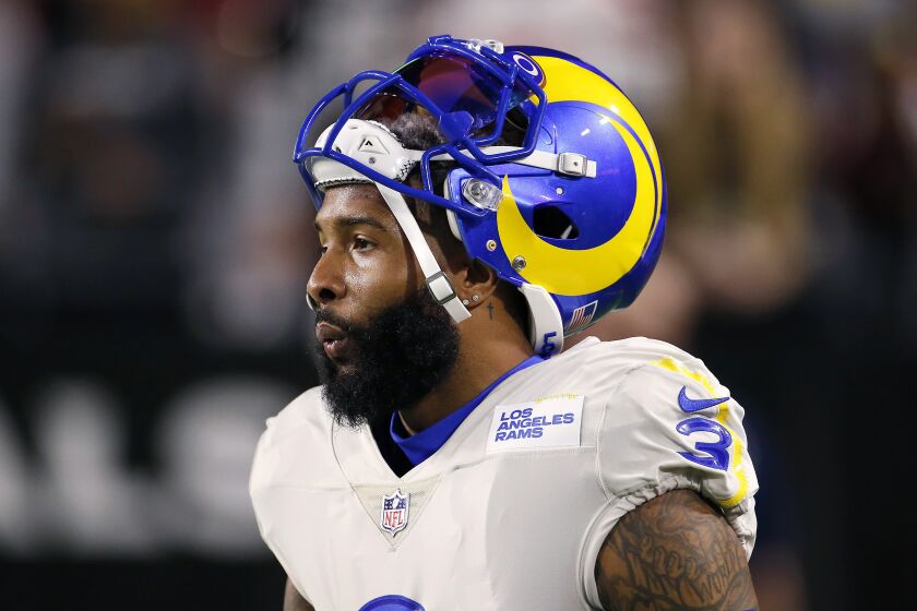 Los Angeles Rams wide receiver Odell Beckham Jr. prior to an NFL football game against the Arizona Cardinals.